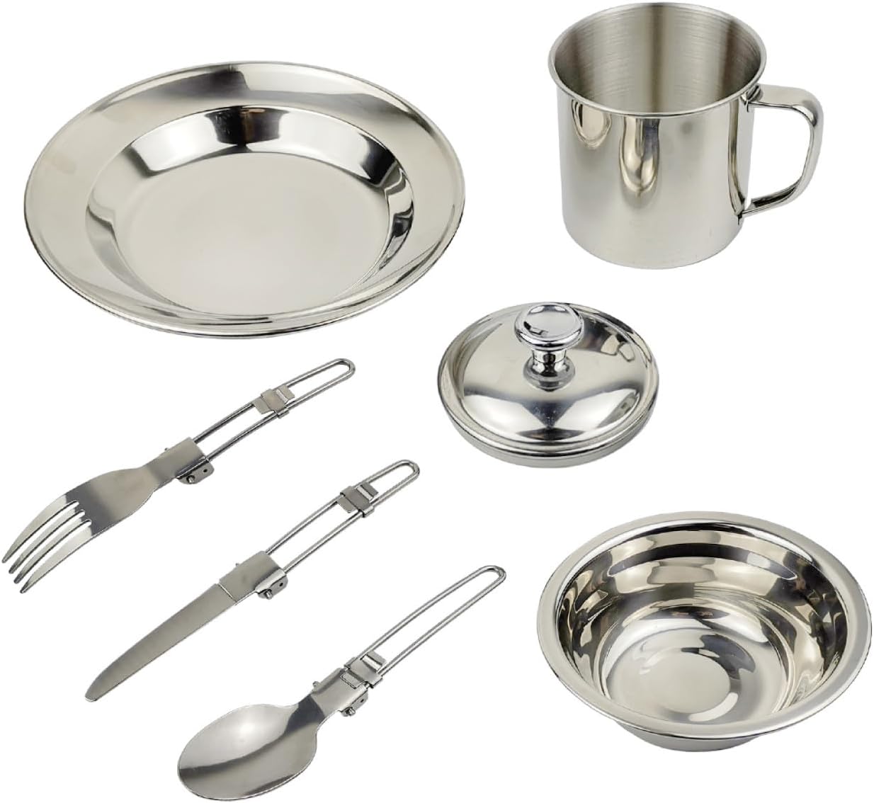 Mikinona Camping Cookware Mess Kit for 1-2 People, Portable Stainless Steel Outdoor Cooking Pot Set with Utensils, Hiking Tableware for Picnic and Backpacking