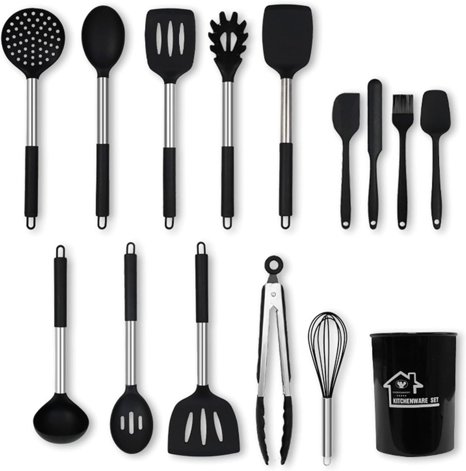 Cooking Utensil Sets Kitchen Utensils Set, Cooking Utensils Set, Dishwasher Safe Stainless Steel Handle Silicone Spatula Set for Nonstick Cookware Kitchen Gadgets(White)