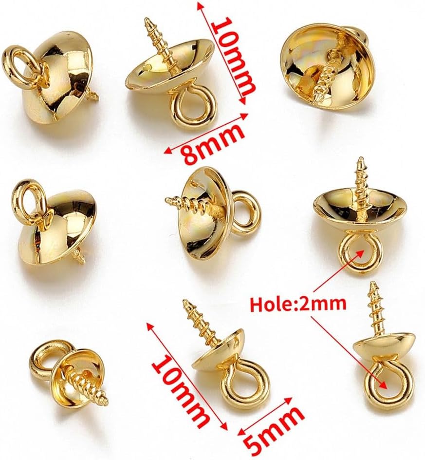 50pcs Gold Color Stainless Steel Screw Eye Pins Bail Top Drilled Beads End Caps Pendant Charms Connectors for DIY Jewelry Making(Gold Color,Cap 10mm)