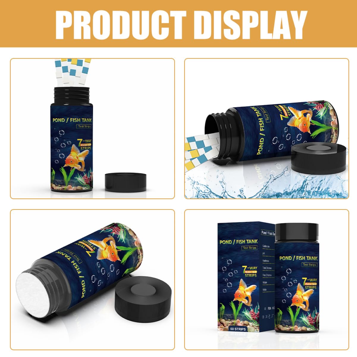 Zerodeko 4 Set Strisce Reattive per La qualità dell'Acqua Strips di Prova per L'acqua della Piscina Kit Pescare Strisce per Il Test dell'Acqua Strisce Reattive per Acquario PVC 50 Pezzi*4