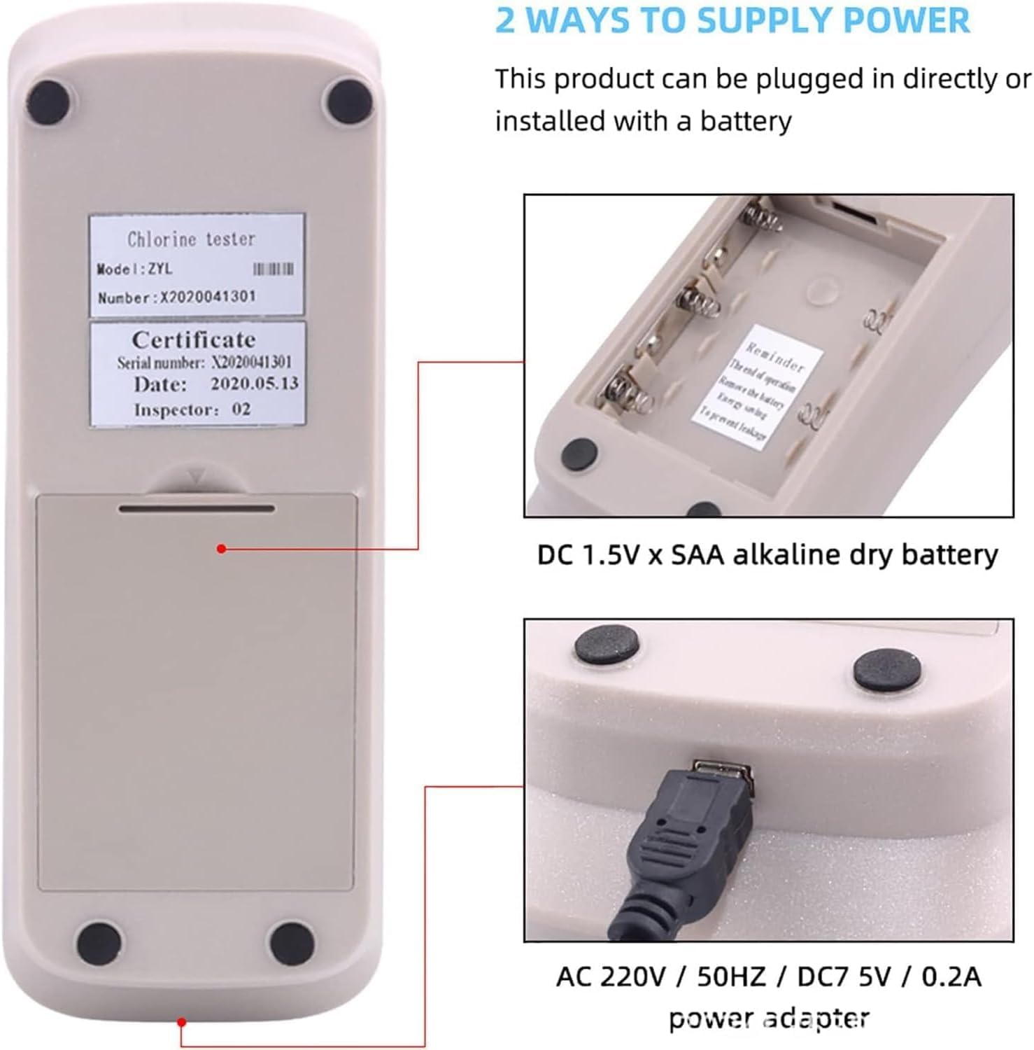 Tester di qualità dell'acqua di cloro residuo, 0-5,00 mg/L pH e Cl2 Meter | Risoluzione 0,01 mg/L, memorizza fino a 10 letture, fornito con una custodia per test ospedalieri e di laboratorio.