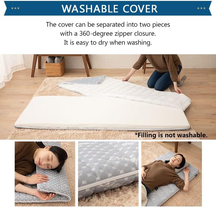 Miniatura 5 de EMOOR Colchón de futón híbrido plegable, espuma de uretano de alta resistencia 150N con funda acolchada lavable, tamaño japonés (26 x 71 pulgadas),