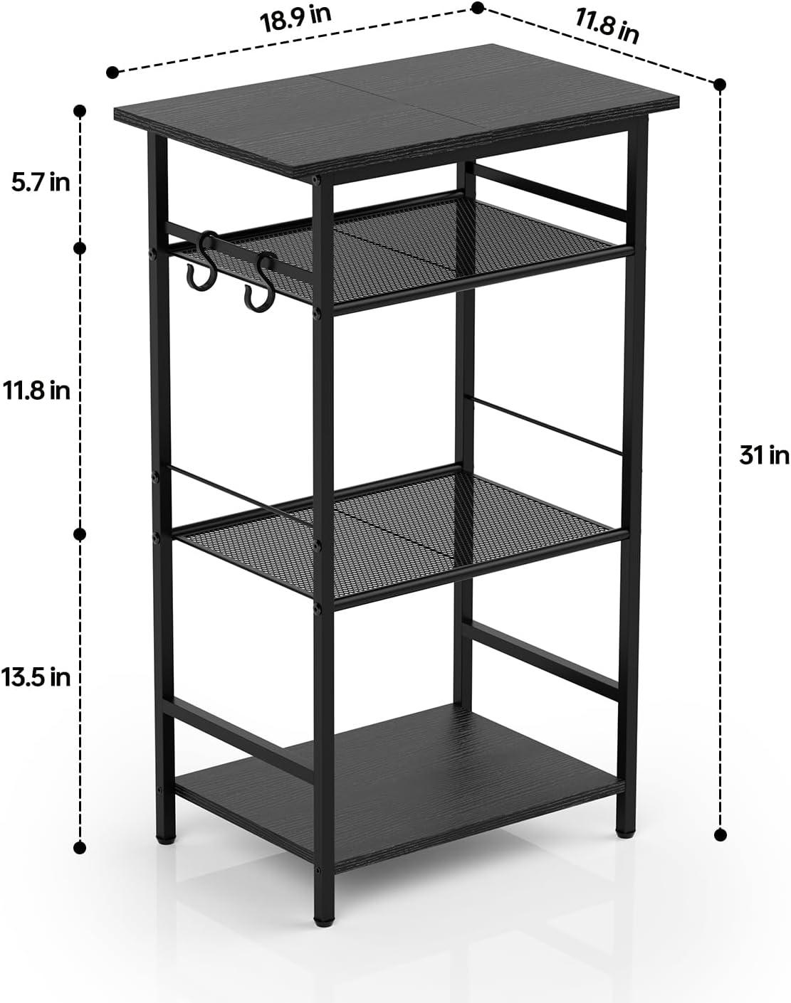Aduanbang 3-Tier Coffee Bar Stand with Storage, Farmhouse Kitchen Microwave Cabinet, Brown (Black)