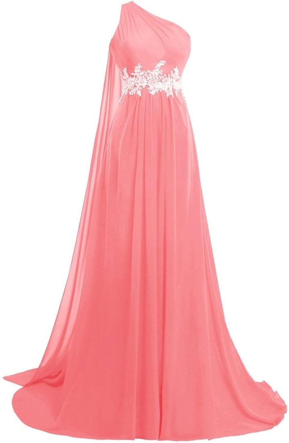 Fanciest Women's Chiffon Long One Shoulder Prom Dresses 2024 Evening Formal Gown with Cape Red