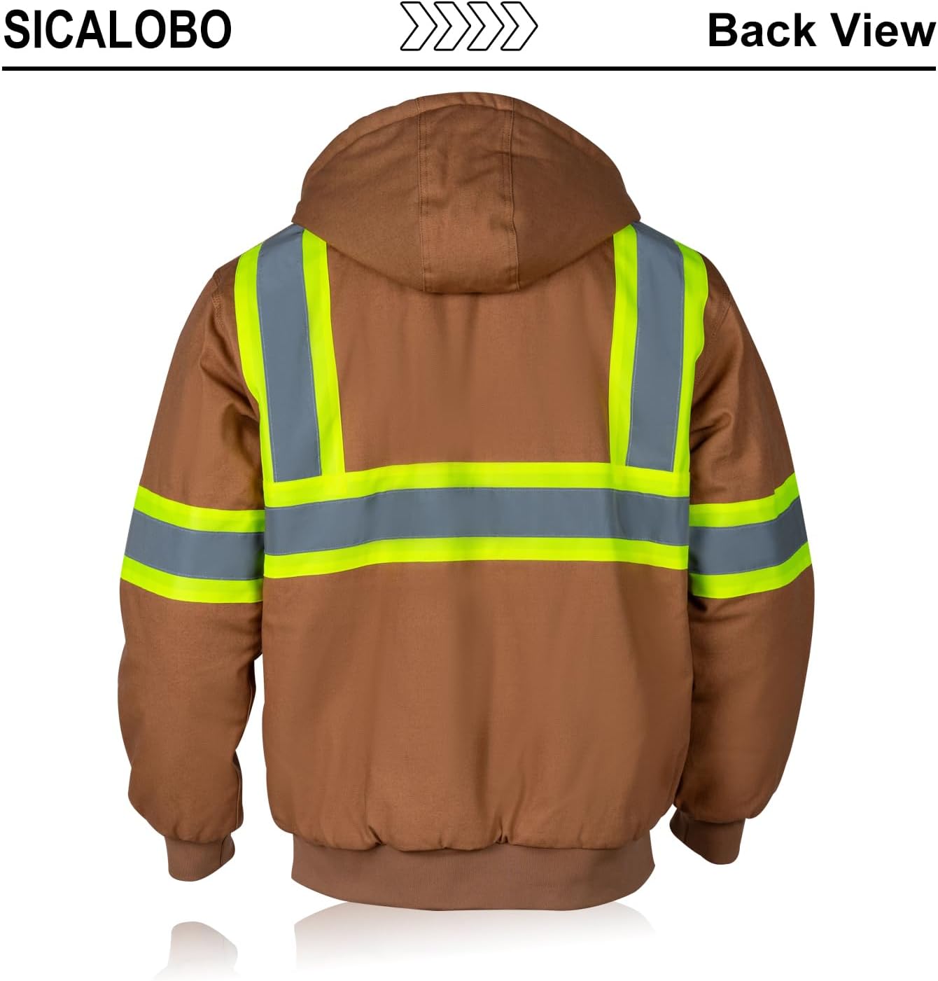 Men's High Visibility Fleece Lined Safety Sweatshirt,High Vis Reflective Water Resistant Thermal Canvas Work Jacket - Image 2