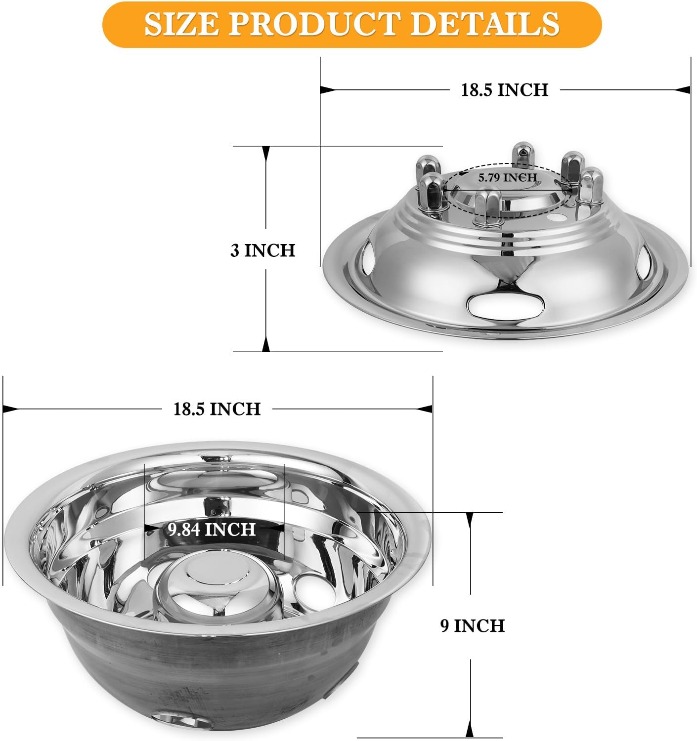 17" Dually Wheel Simulators for 2011-2025 Chevy & GMC 3500, Set of 4,Over-The-Lug Mounting,Stainless Steel Dually Hubcaps-17 Inch Stainless Steel Finish, 8 Lugs, 5 Hand Holes