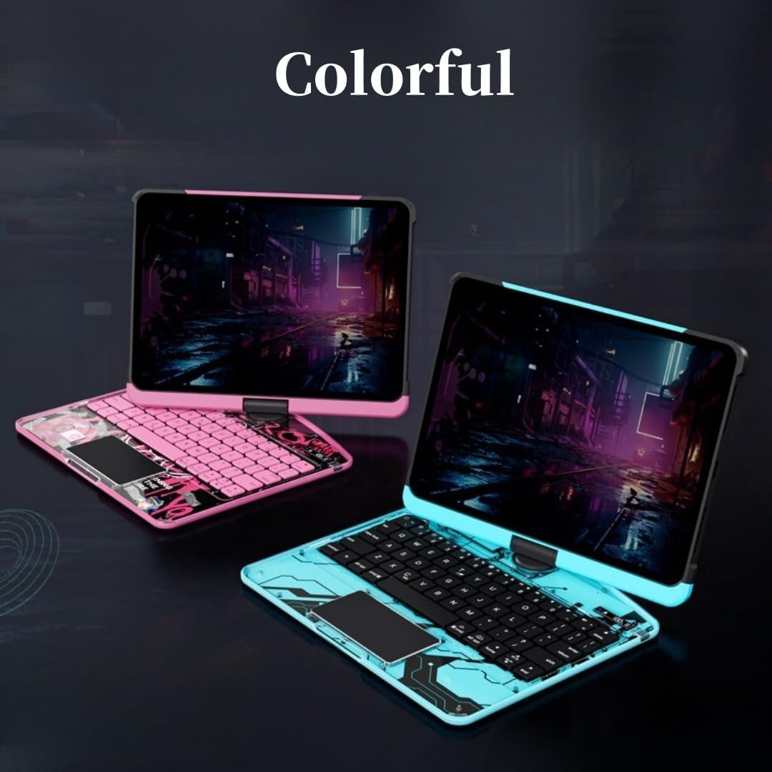 360 Rotatable Transparent Keyboard for iPad A16 2025 (11th Gen, 11")/ iPad 10th Generation 2022 10.9" Touchpad Backlit Keyboard Integrated Foldable Case