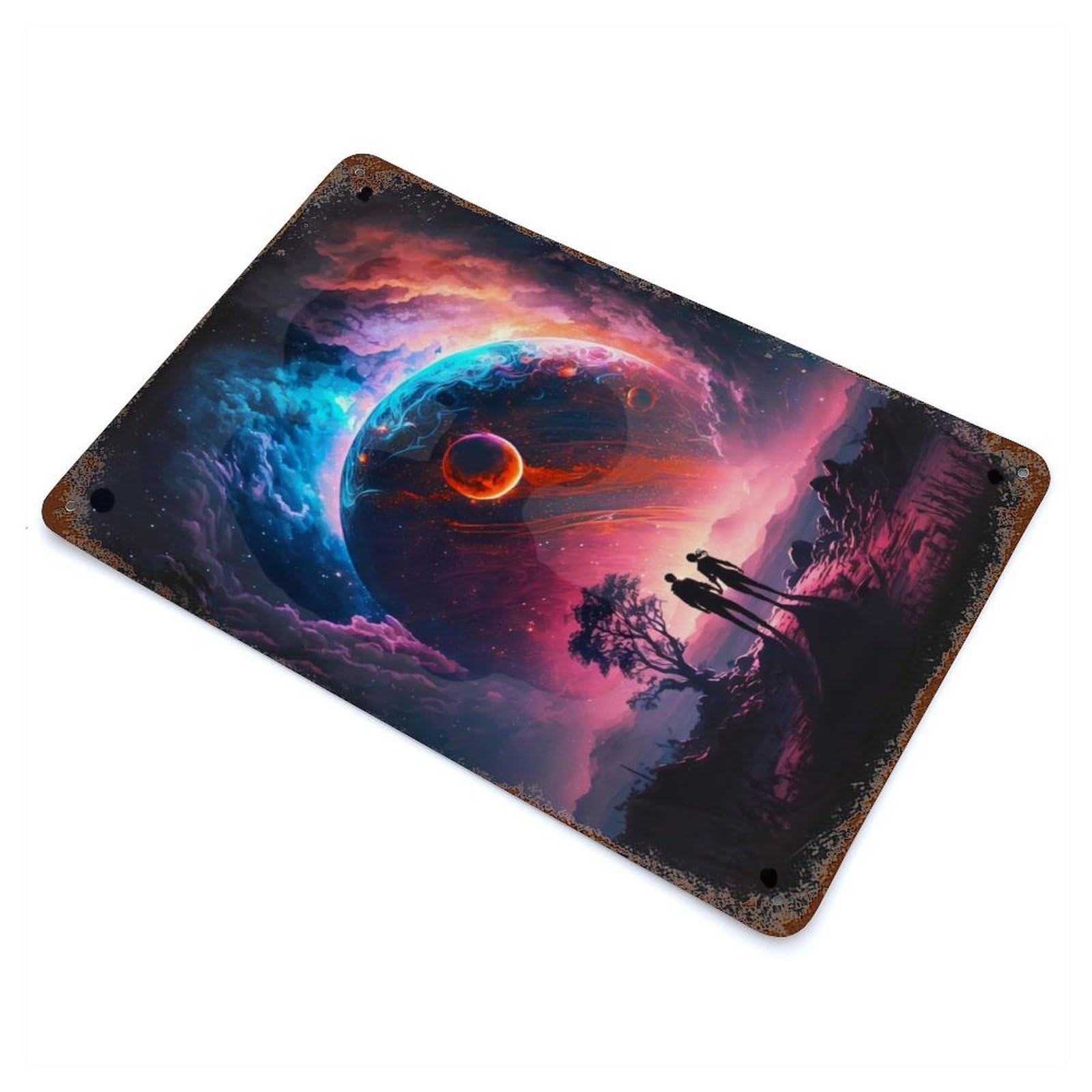 Cosmic Love Planetary 11.8"x7.9" Rusty Metal Tin Sign, Farmhouse Wall Decor for Office, Studio And Wall Decor