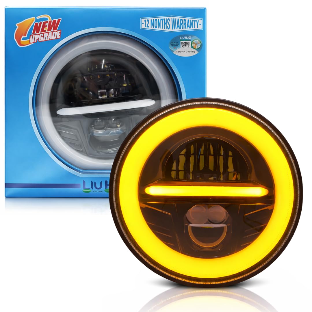 LIU HJG 7 Inch DRL LED Headlight Bulb High Brightness Waterproof & Dustproof High Beam 65W Low Beam 42W 12V DC Power Yellow White DRL Light Fit for Thar, Jeep, Classic 350, GT 650 (Pack of 1)-image-49