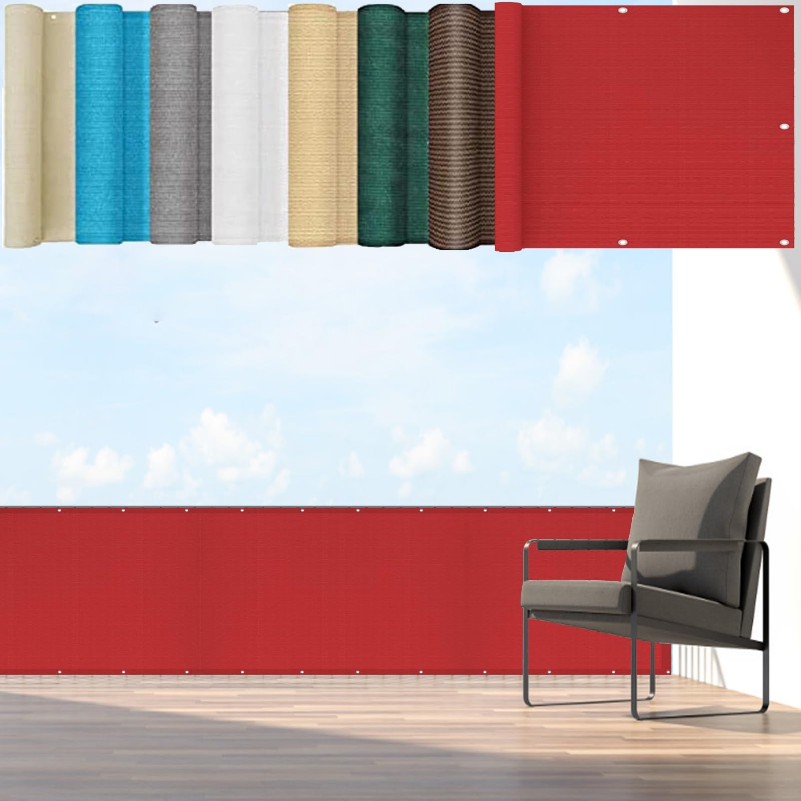 Brise vue 135 x 400 cm contre le vent et le soleil de balcon rouge HDPE
