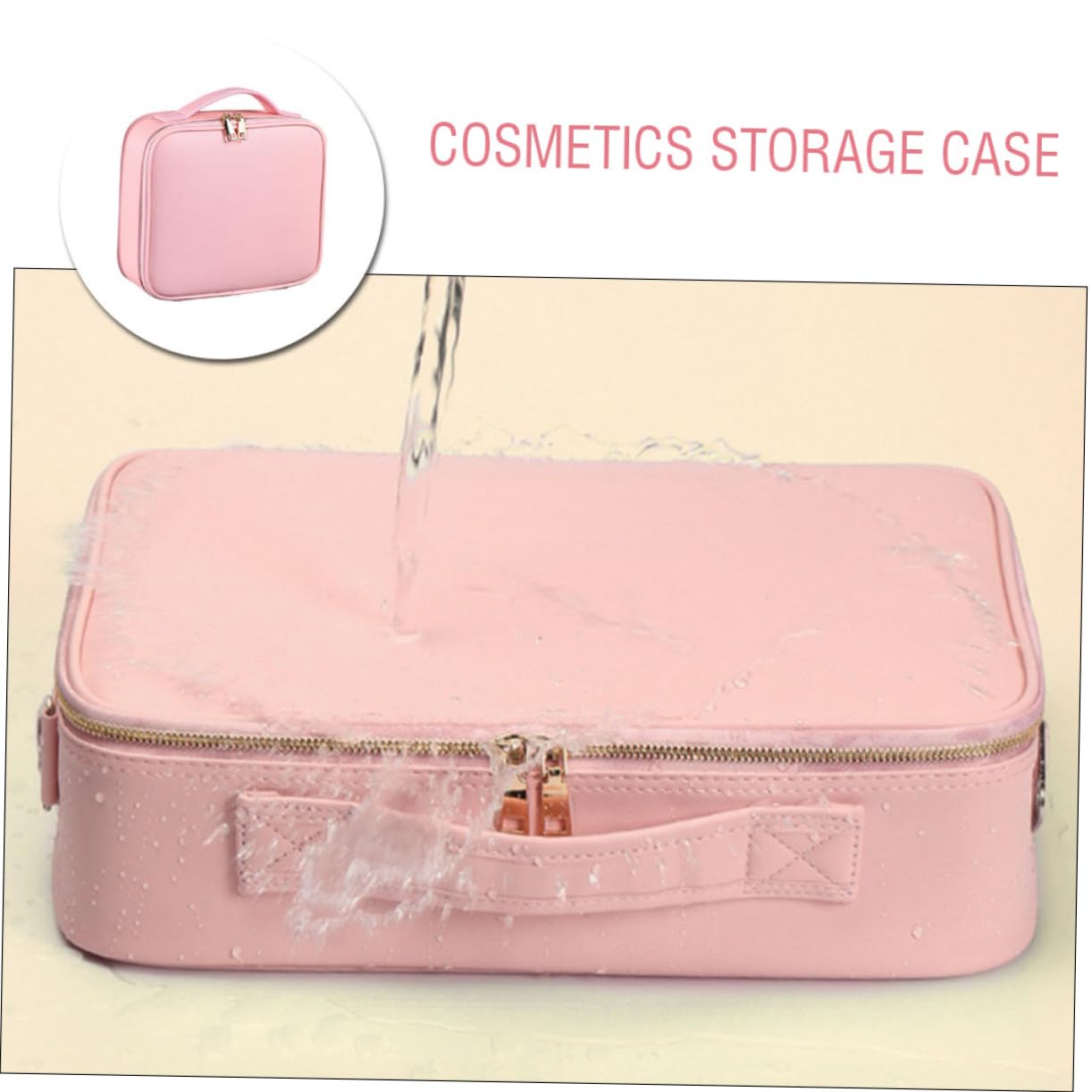 Bolsa de Maquillaje de Viaje Grande PU Rosa con Compartimentos