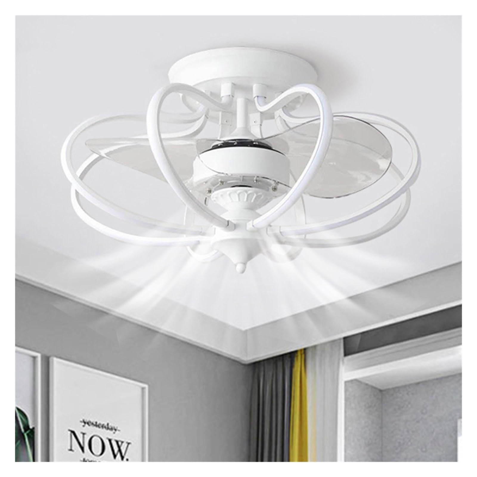 KOESRXNQW Chandeliers Lights Led Ceiling Fan Pendant Lamp Art Luxury Invisible Home Dining Bedroom Living Room Simple Electric Quiet Cooling(1)