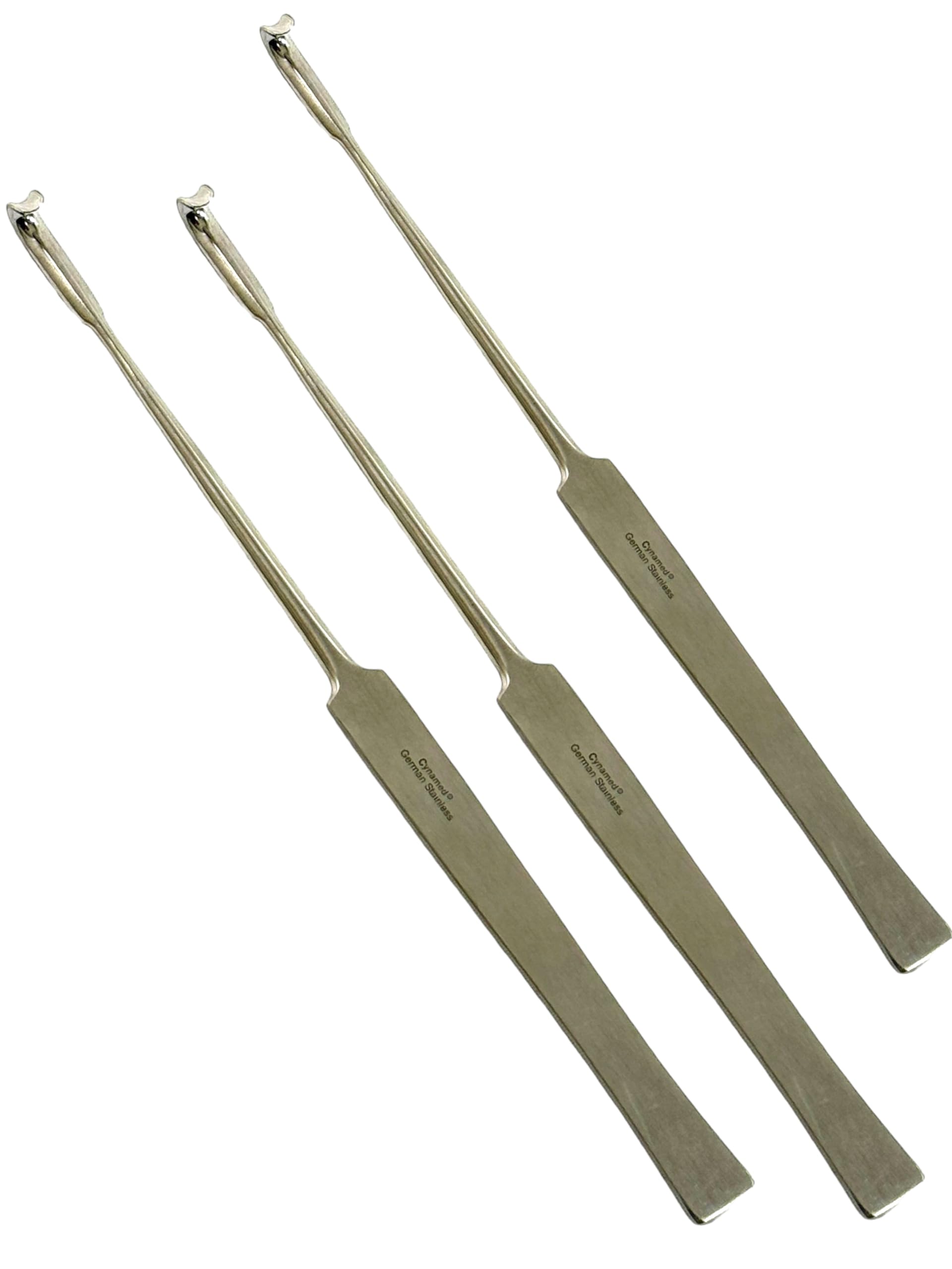 Set of 3 - German Stainless Steel Spay Hook 8in Snook Hook Cat Ovary and Uterus Removal Tool with Flat Handle and Smooth Finish