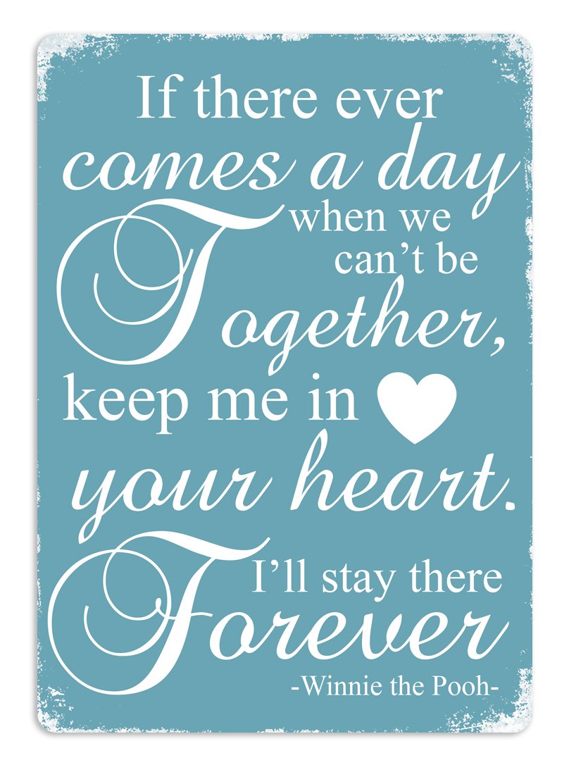 Cirrus Blue Winnie The Pooh Quote Heart- Metal Wall Sign Plaque Art Inspirational