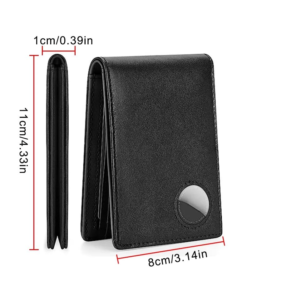 BEN & JANE RFID Blocking Slim Bifold Leather Minimalist Front Pocket Wallets for Men with ID Window and AirTag Holder (Black)3