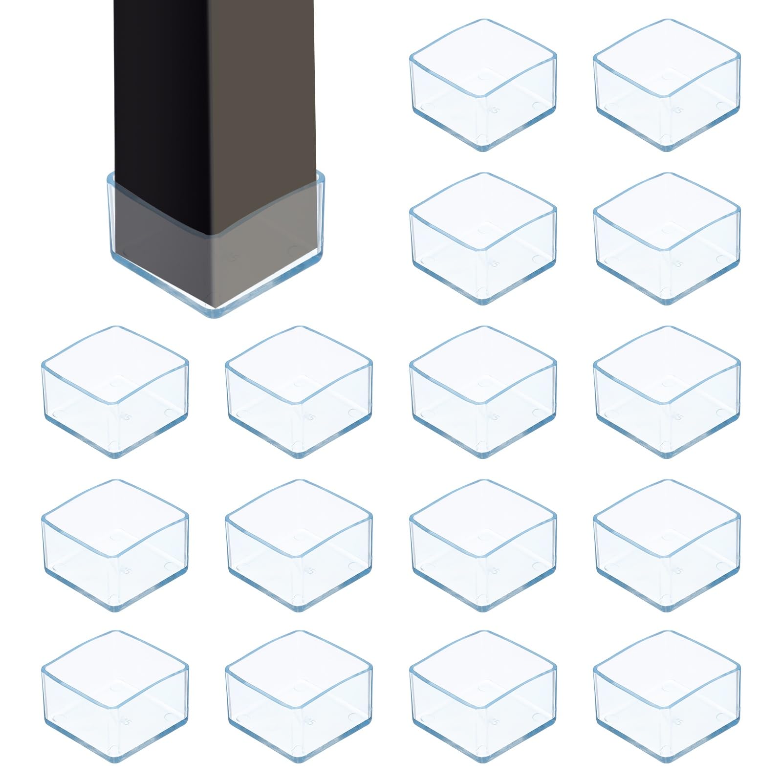 sourcing map 16Pcs Chair Leg Floor Protectors, 1.8 x 1.8 Inch Clear Chair Leg Caps, Square Transparent Furniture Foot Covers Non-Slip Anti-Scratch for Floor, Hardwood, Tile Protection
