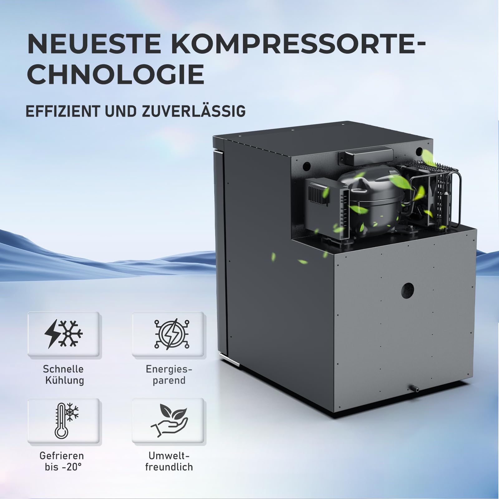 Mini Kühlschrank, 50L Kühlschrank klein, 12V/24V 230V Kleiner Kompressor Kühlbox mit umkehrbarer Tür, Ultra-Leise, LED & App Steuerung, Energieeffizienter Kompaktkühlschrank für Auto, Boot, Wohnmobil