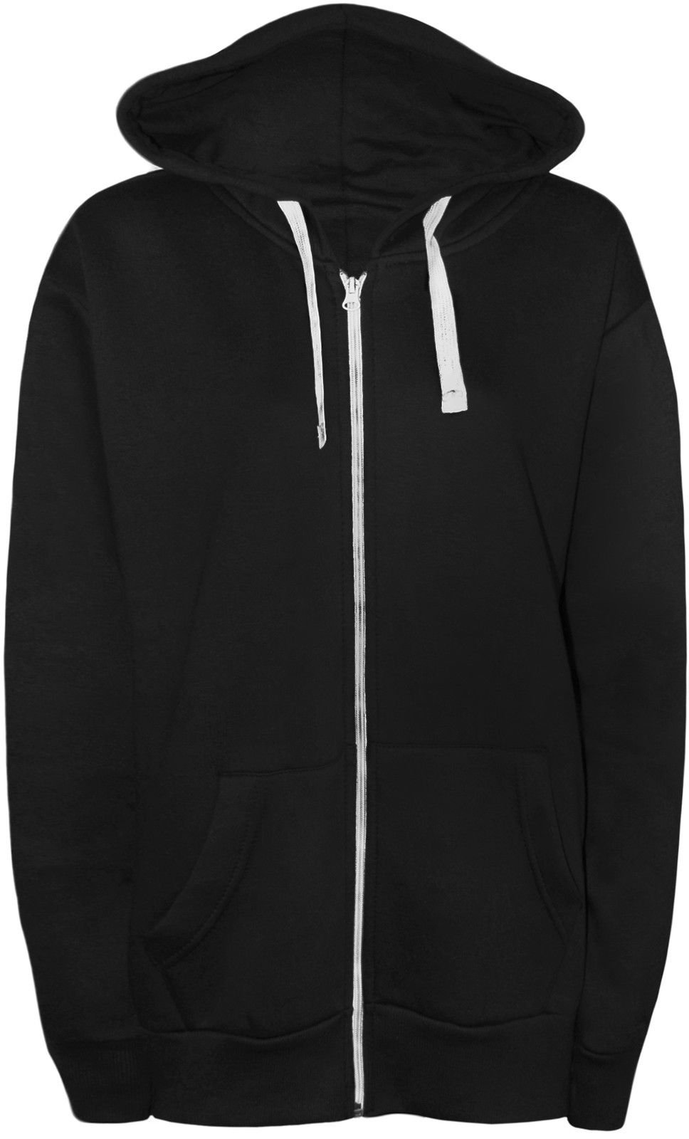 Nauvelle Women's Black 3028-M Plus Size Plain Full Zip Hooded Top Sweatshirt Hoodie 30/32