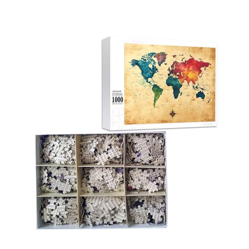 Puzzle retrò Puzzle 1500 Pezzi, Difficili Impossible Puzzle Mappa del mondo Puzzle Grandi Dimensioni per Adulti 87 x 57 cm Bambini 3 4 5 6 7 8 Anni Bambino, Bambina Rilassamento e Intelligence V-0