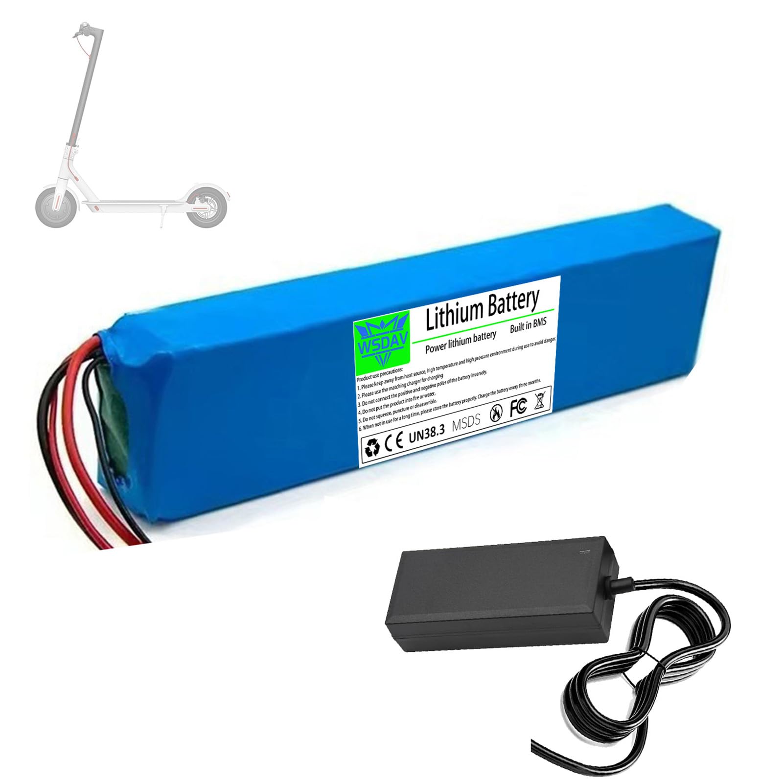 Batería de litio para patinete eléctrico 36V 6.6Ah 7.8Ah 9Ah, batería de iones de litio 36V para motores de patinetes plegables y hoverboards de 324W, con cargador incluido.,36v 6.6ah,XT30+JST 2