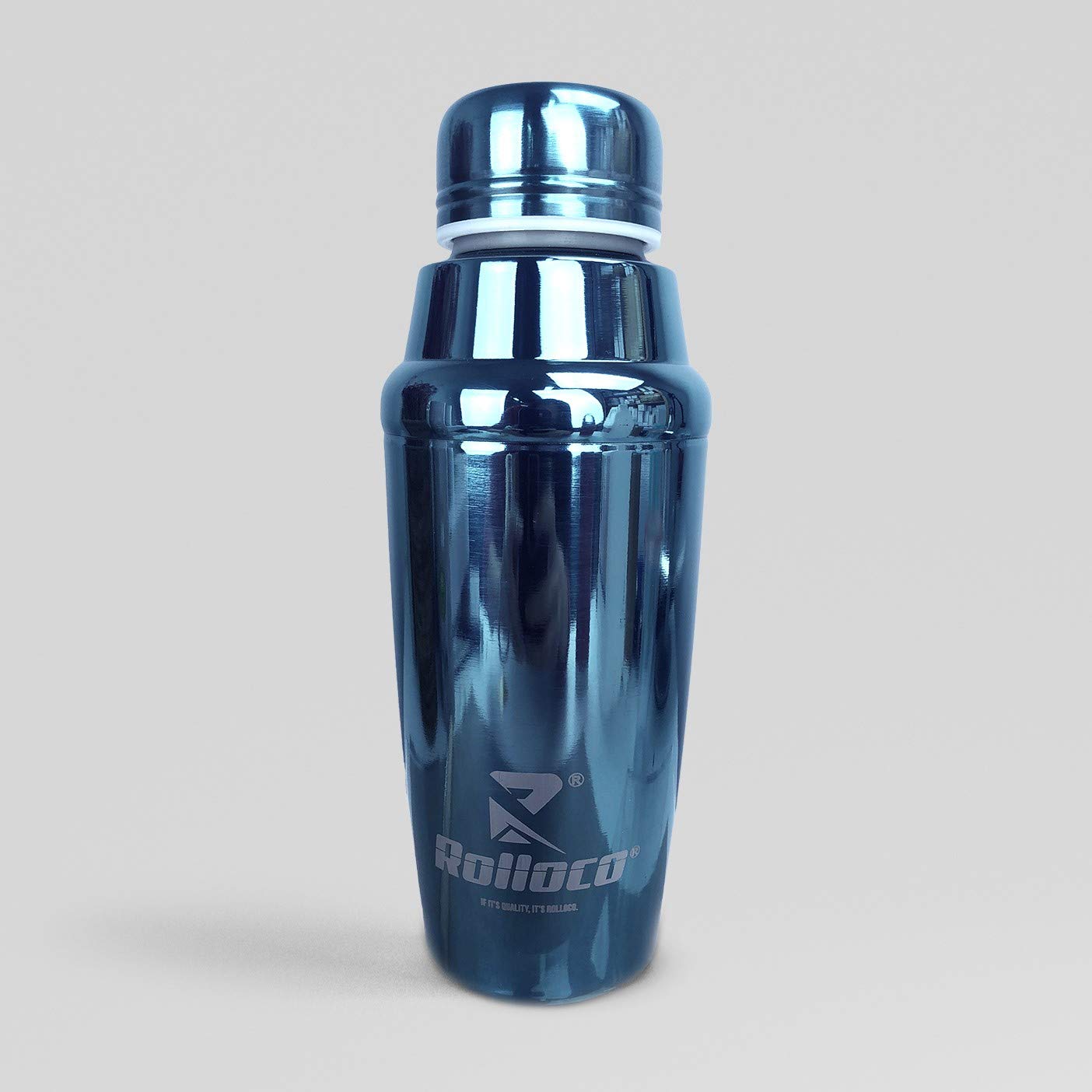 R - Rolloco Double Wall Insulated Bar Shaker Shape Mirror Surface Stainless Steel Water Bottle (350 ml; Blue)