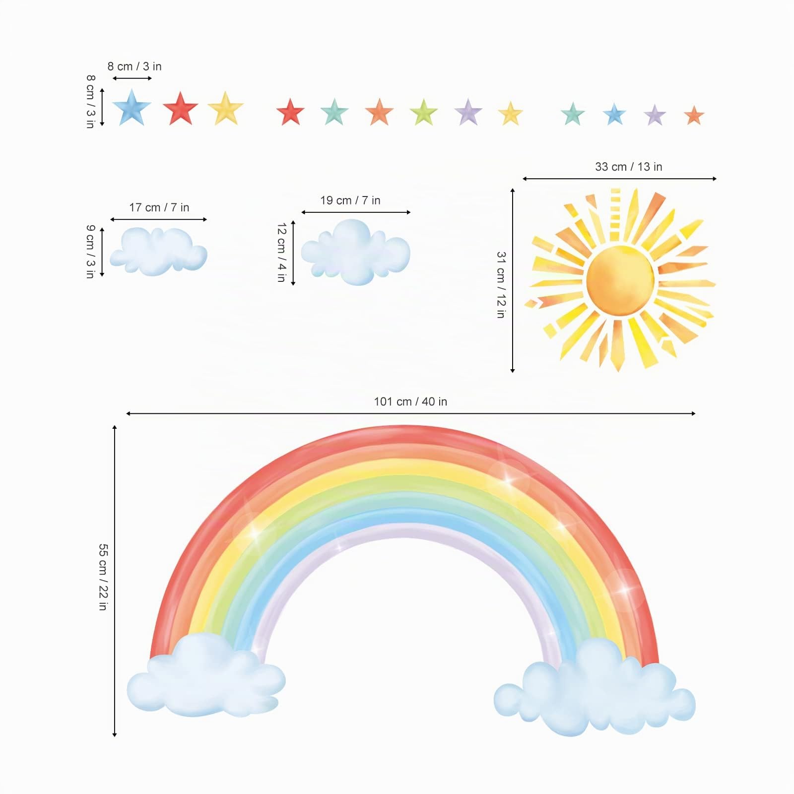 decalmile Pegatinas de Pared Arcoiris Vinilos Decorativos Sol Nubes
