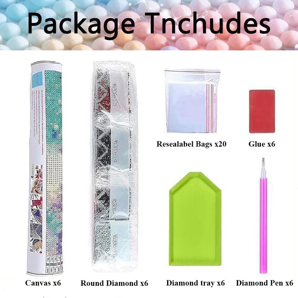 VIGEGU Paquete de 6 kits de arte de diamantes para adultos, kit de pintura de diamantes de animales del bosque para principiantes y adultos, pintura de gemas de puntos de diamante para adultos