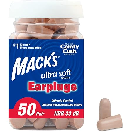 Mack's Ultra Soft Foam Earplugs, 50 Pair - 33dB Highest NRR, Comfortable Ear Plugs for Sleeping, Snoring, Travel, Concerts, Studying, Loud Noise, Work