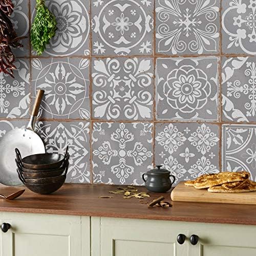 24 Grey Tile Stickers Victorian Moroccan Mosaic Style Tile Stickers Transfers Cover for 6x6 15 x 15cm tile Kitchen Bathroom Stick On Wall Peel And Stick Tile Decals - Shabby Chic Vintage Style