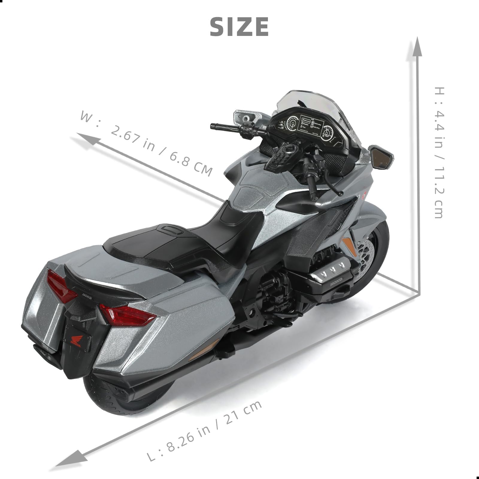 Risopen 1:12 Motorcycle Model Compatible for Honda Goldwing Alloy Diecast Motorcycle Model Toy Mini Moto Gift (Grey) - Image 2