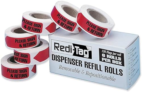Redi-Tag 91037 - Recambios para bandera de página de mensaje de flecha, "Please Sign & Return", rojo, 120 por rollo (caja de 6 rollos)