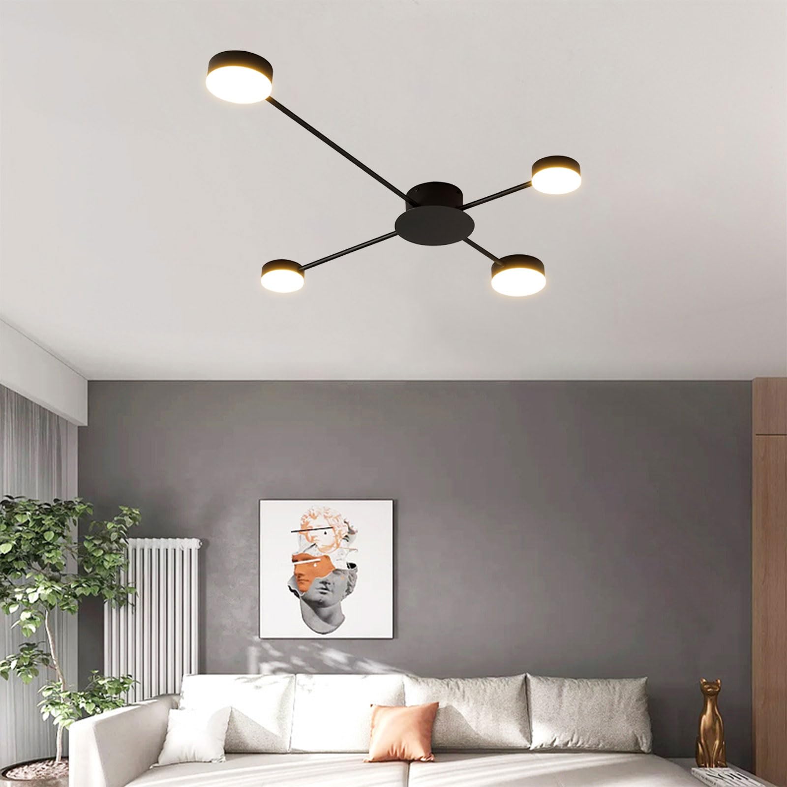 Nowoczesna metalowa lampa sufitowa, wewnętrzna oprawa LED, żyrandol na wyspę kuchenną, 3 regulowane temperatury barwowe, idealna do salonu, jadalni, sypialni i sypialni