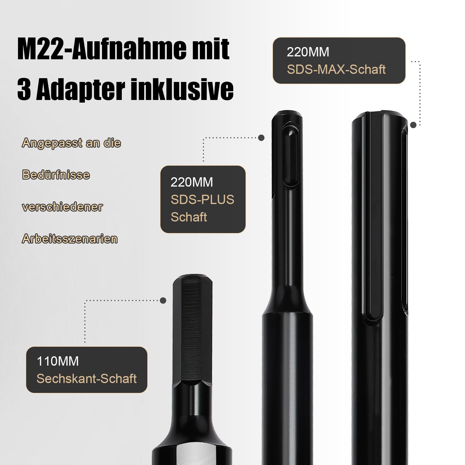 Hohl-Bohrkrone 110mm,set mit M22 Gewinde SDS plus Adapter 220mm und Zentrierbohrer 8x110mm,Wandlochsägebohrer für Mauerwerk und Beton,Hammerschlagfest,Dosenbohrer,Bohrkrone für Bohrhammer (110mm