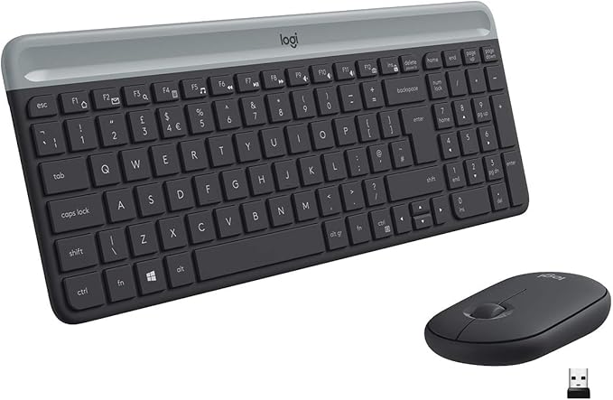 Logitech MK470 Combo Teclado y Ratón Inalámbrico para Windows, 2.4 GHz con Receptor USB Unifying, Diseño Compacto, Batería de Adecuada Duración, Disposición QWERTY Español, Negro