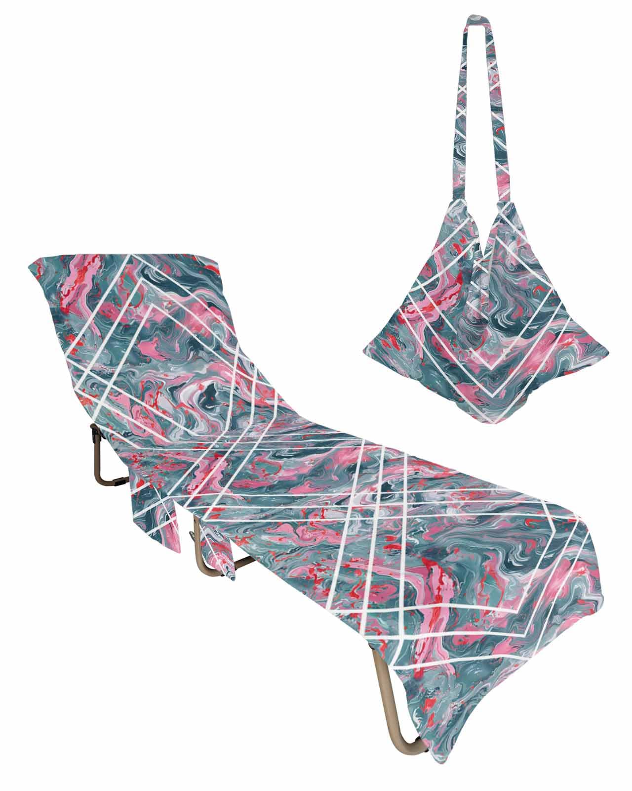 Marble Pink, Beach Lounge Chair Towel Cover, Soft Chaise Lounge Towel with Side Pockets Patio Pool Chairs Cover for Beach/Pool Sunbathing 29x85 Dusy Blue Modern Geometric Abstract Marbling