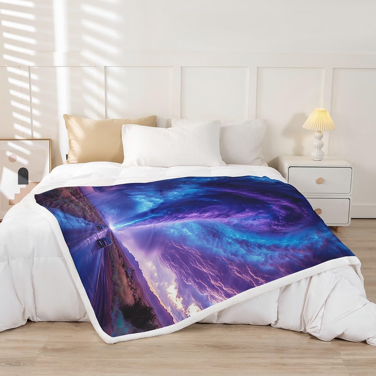 Erosebridal Nature Blanket 40x50,Ombre Lightning Tornado Sherpa Blanket for Bedroom Living Room,Dreamy Purple Blue Warm Throw Blanket for Sofa Bed Couch,Horror Gothic Wind and Cloud Bed Blanket