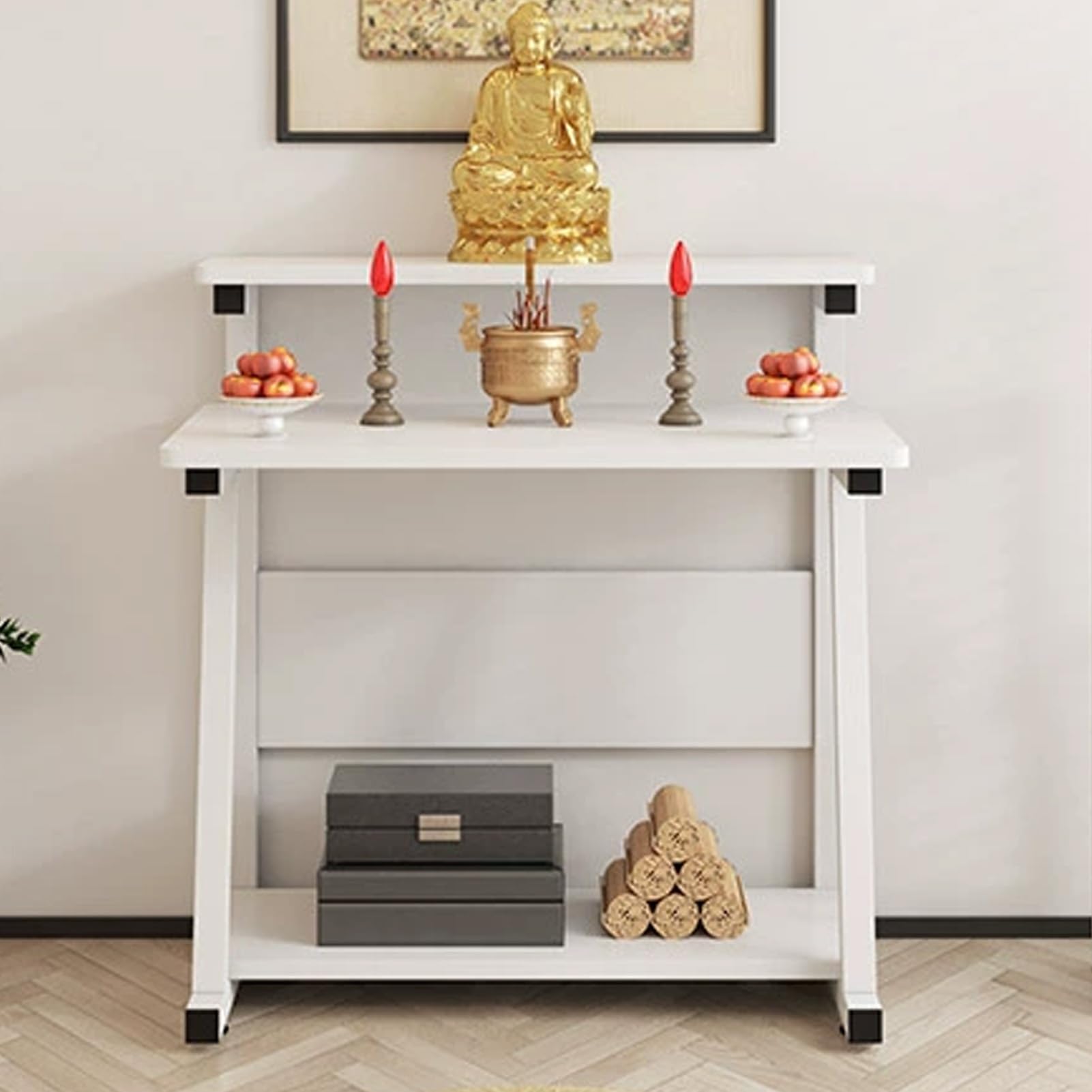 NHPJFDC Buddha Altar Table, Stand Meditation Prayer Table, Altar Cabinet with Storage, Decorative Offering Tables, Buddhist Altars for Homes Temples(White,60cm/23.6in)