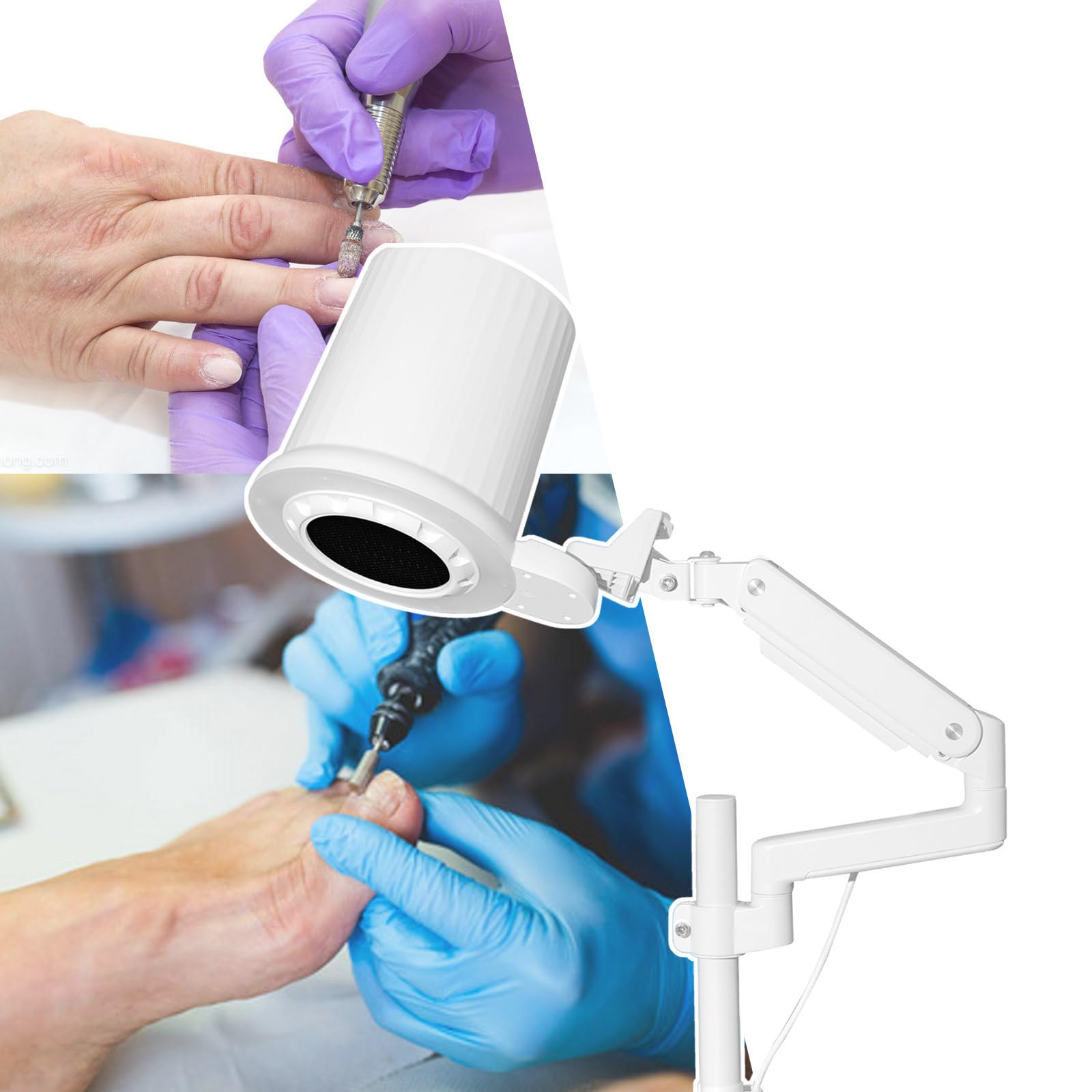Aspirateur à PoussièRe Pour Ongles Pour Nail Art, Vitesse Du Vent RéGlable/Angle Du Support/Luminosité De La LumièRe/Couleur De La LumièRe, Aspiration Puissante, Filtre Amovible,Version-2