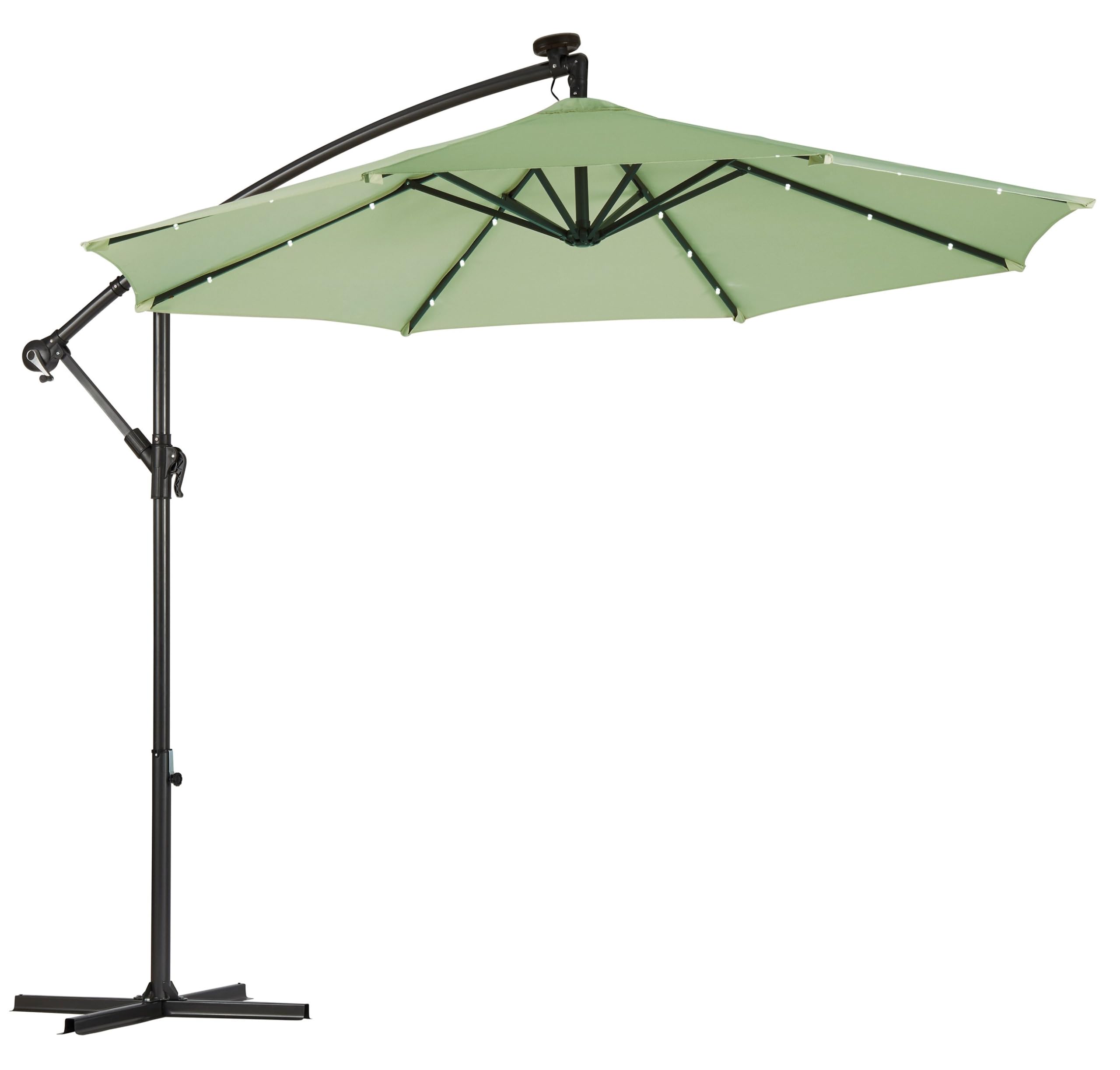 Garden Gear Solar LED Cantilever Parasol - Green, 270cm Wide, Aluminium/Steel Frame, 160 GSM Polyester