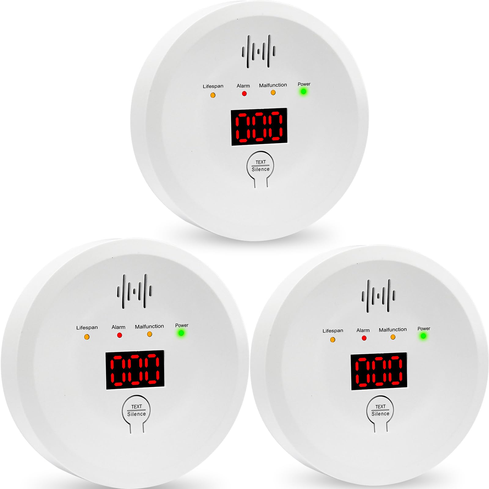 Carbon Monoxide Alarm 3 Pack, Carbon Monoxide Detector with PPM Digital Display for Home Safety, CO Detector alarms Replaceable Batteries Powered (Batteries NOT Included)