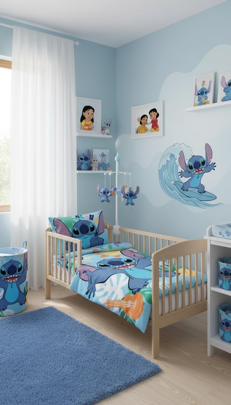 Disney Stitch 'Tropical Paradise' Cot Size Bedding Set, Multicolor, Cot Bed - Image 3