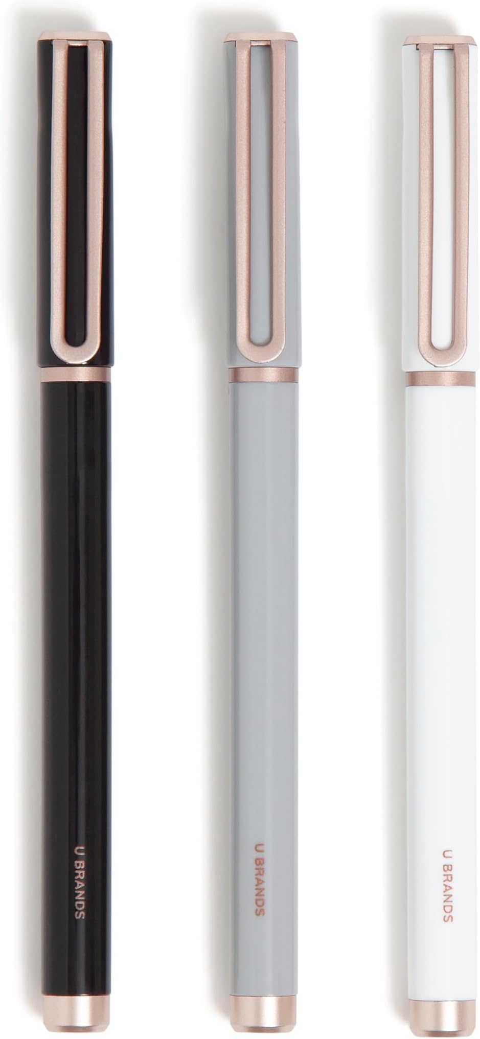 U Brands Catalina Felt Tip Pens, Set of 3, Classic Designs with Rose Gold Hardware, Medium (0.7 mm) Point, Black Ink