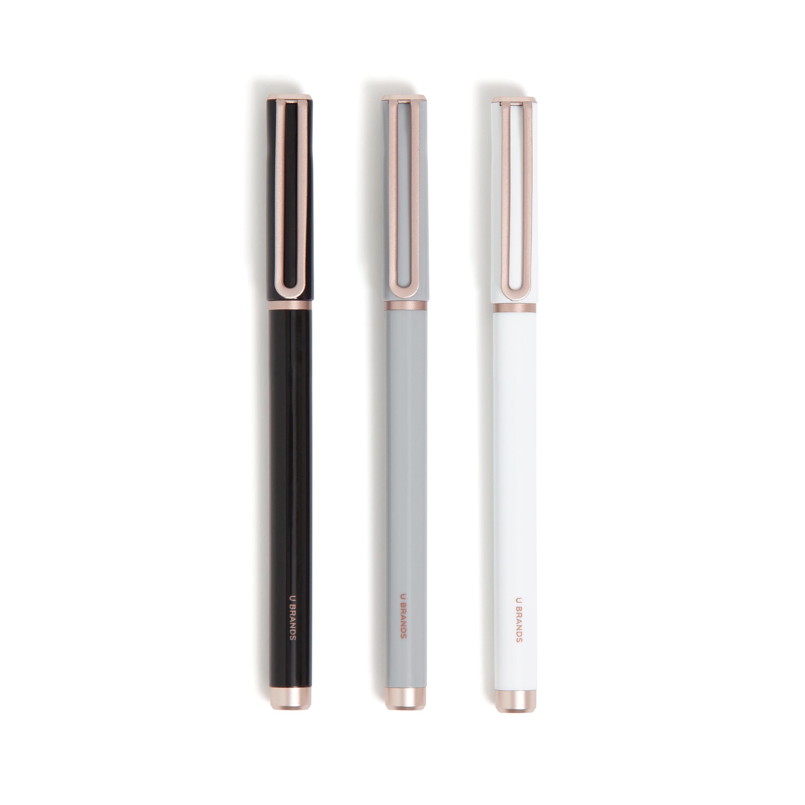 U Brands Catalina Felt Tip Pens, Set of 3, Classic Designs with Rose Gold Hardware, Medium (0.7 mm) Point, Black Ink