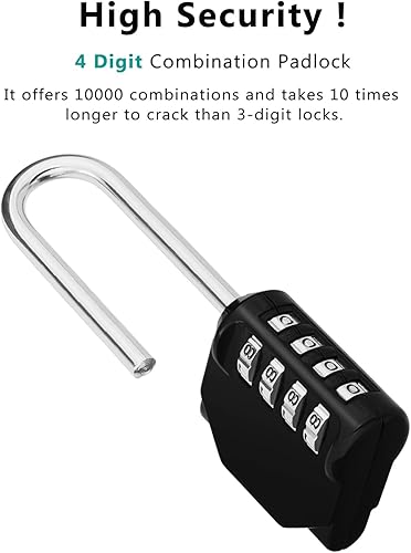 Miniatura 2 de ZHEGE - Candado de combinación de 4 dígitos reajustables para exteriores, con arco largo, a prueba de la intemperie, para valla, casillero de