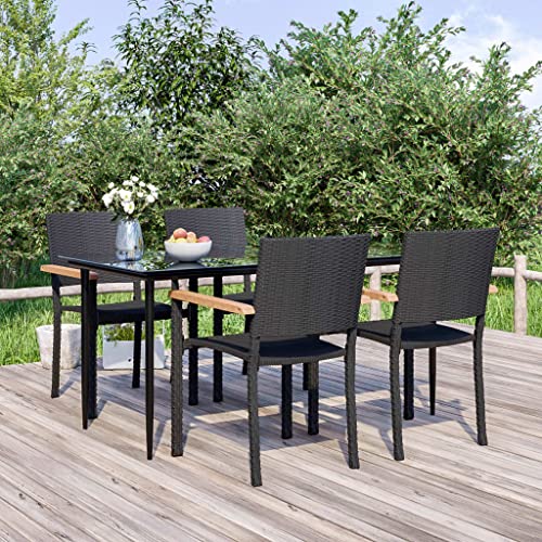 Woonisher 5-TLG. Garten-Essgruppe Schwarz Poly Rattan Rattan...