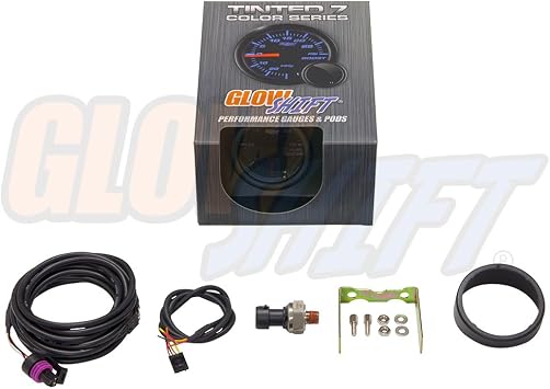 GlowShift Tinted 7 Color 30 PSI Fuel Pressure Gauge Kit, 2-1/16 52mm