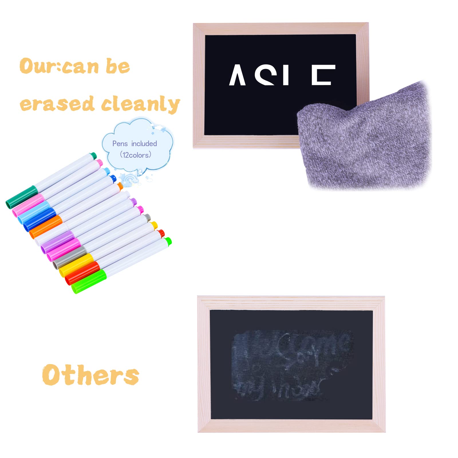 Lot de 7 petits tableaux noirs en bois double face pour apprendre et écrire sans larmes - Fournitures scolaires pour salle de classe, fête, maison, bureau - 12,7 x 17,8 cm