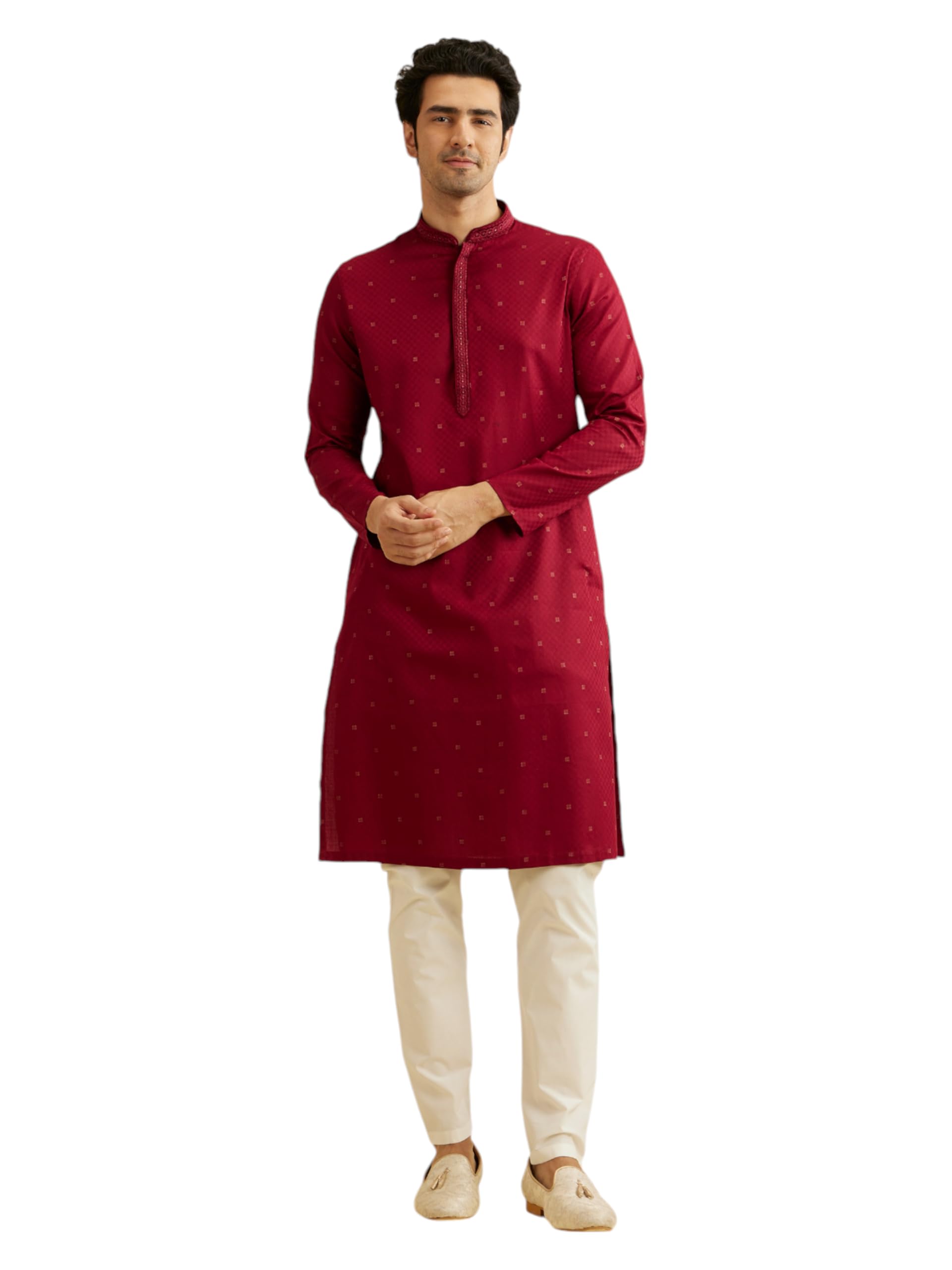 manyavar Men's Cotton Regal Gold Zari Embroidered Kurta Pyjama Set (2pcs)-picture-54