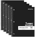 ONAVIA 1 Subject Spiral Notebook College Ruled 5 Pack, 140 Pages, Assorted | 70 Sheets, 8 x 10.5 in, 3-Hole Punched, School Notebook, Writing Notebook, Students, Study