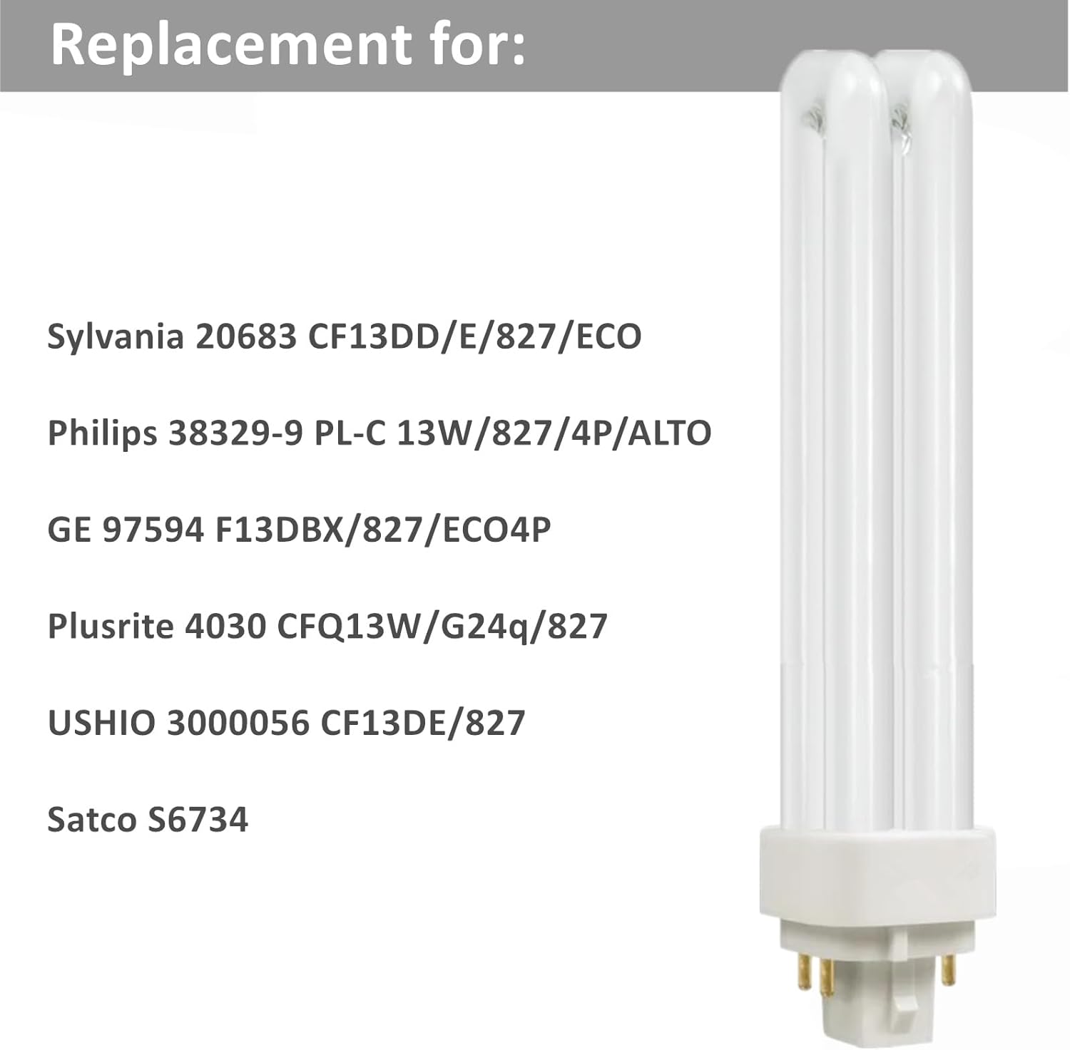 SATZOL 2700K G24Q-2 PLC-18W 827 4 Pin Base Compact Fluorescent Light Bulb, Replacement for Sylvania 20683 and Philips 38329-9 - PL-C 18W/827/4P/ALTO, GE97594 and Satco S6734 (Warm White 2700K)